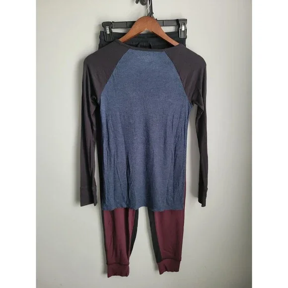 Tommy John Lounge Henley Medium Blue Black Maroon Thermal/cotton Jogger Set XS - Picture 4 of 8